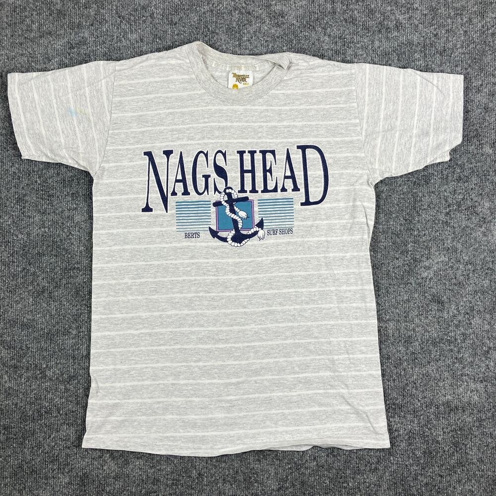 Tennessee River Nags Head T-Shirt Mens Size M Gray Striped Surf Graphic Tee